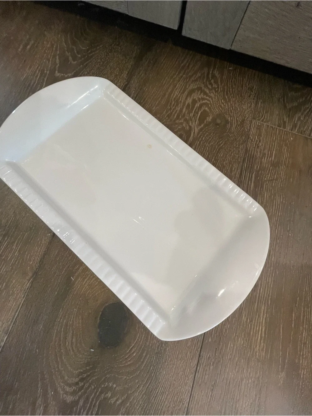 White Rectangular Ceramic Platter with Ridged Rim - Picture 1 of 2